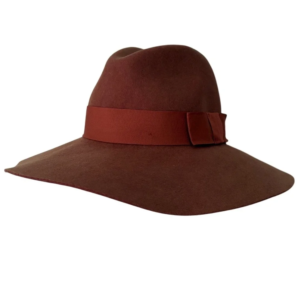 Brixton Wide Brim Wool Felt Fedora Hat Rust Burnt Orange Boho Size Small 56cm